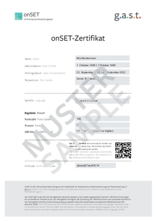Muster eines Zertifikats